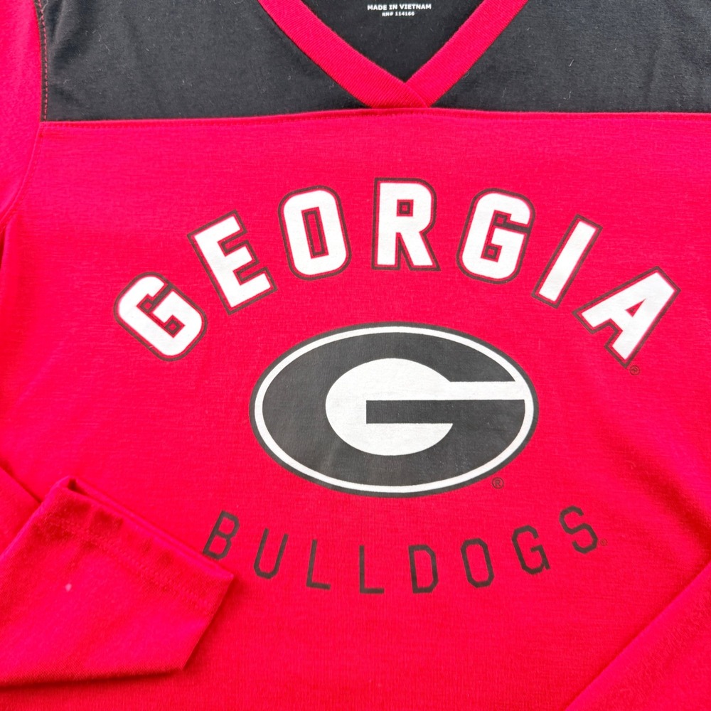 Colosseum Georgia Bulldogs Women's Small Long Sleeve V-Neck Shirt Red Black - Picture 7 of 7